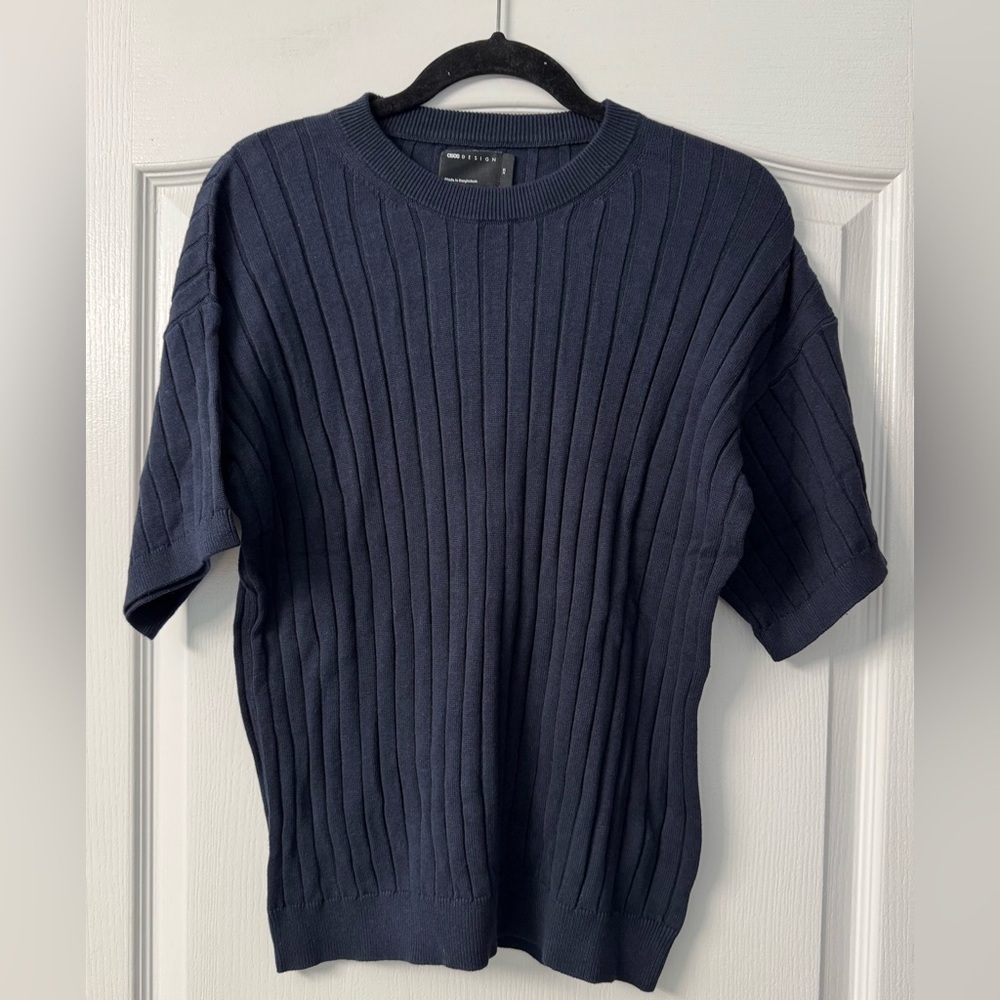 ASOS DESIGN relaxed rib knit t-shirt in navy